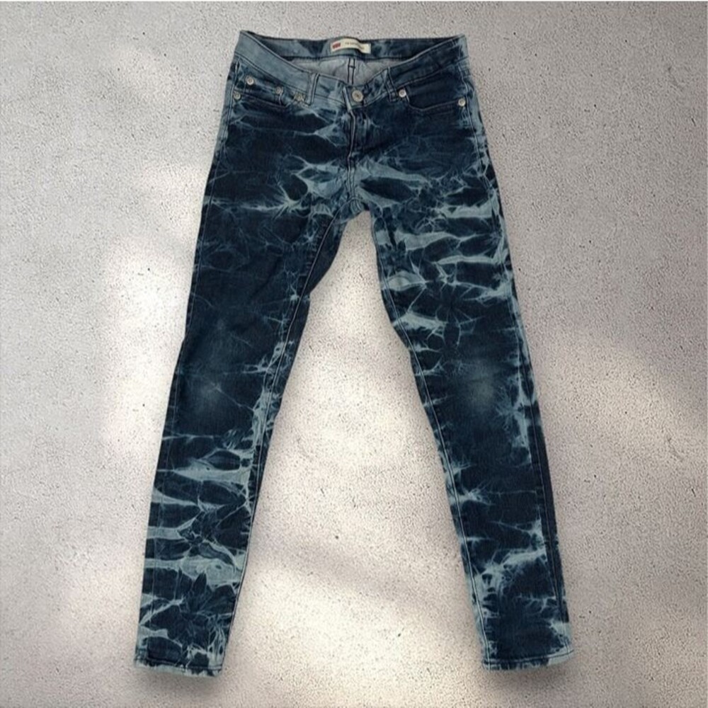 Levi's 710 Super Skinny Jeans Girls 12 REG Blue Tie-Dye Adjustable Waist Stretch